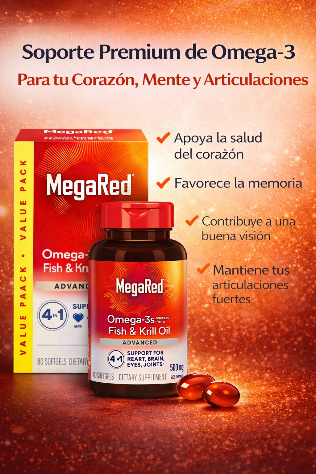 🧡 MegaRed Omega-3s Fish & Krill Oil Advanced
